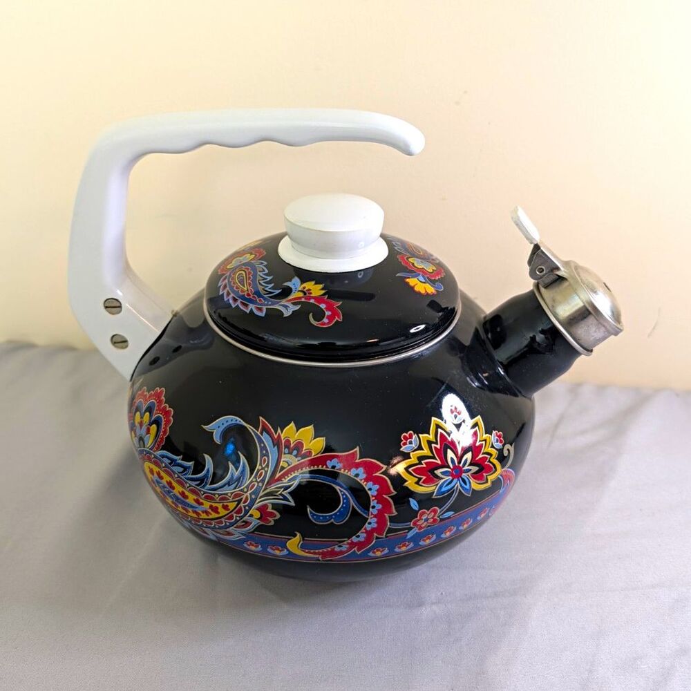 Flora's and Lace Paisley 2.5 qt Whistling Stovetop Porcelain Enamel Kettle